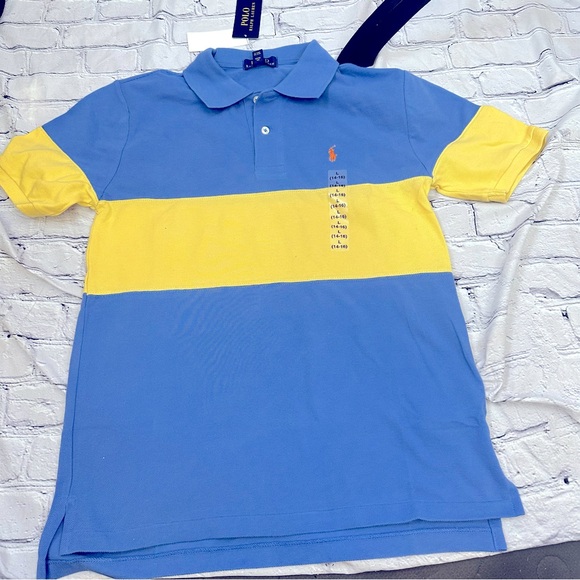 Polo Ralph Lauren Boys Large (14–16) Colorblock Stripe Polo Shirt Blue/Yellow - Picture 1 of 12